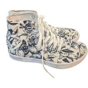 NOBULL Floral Canvas White & Black Trainer High Top Sneaker Shoes